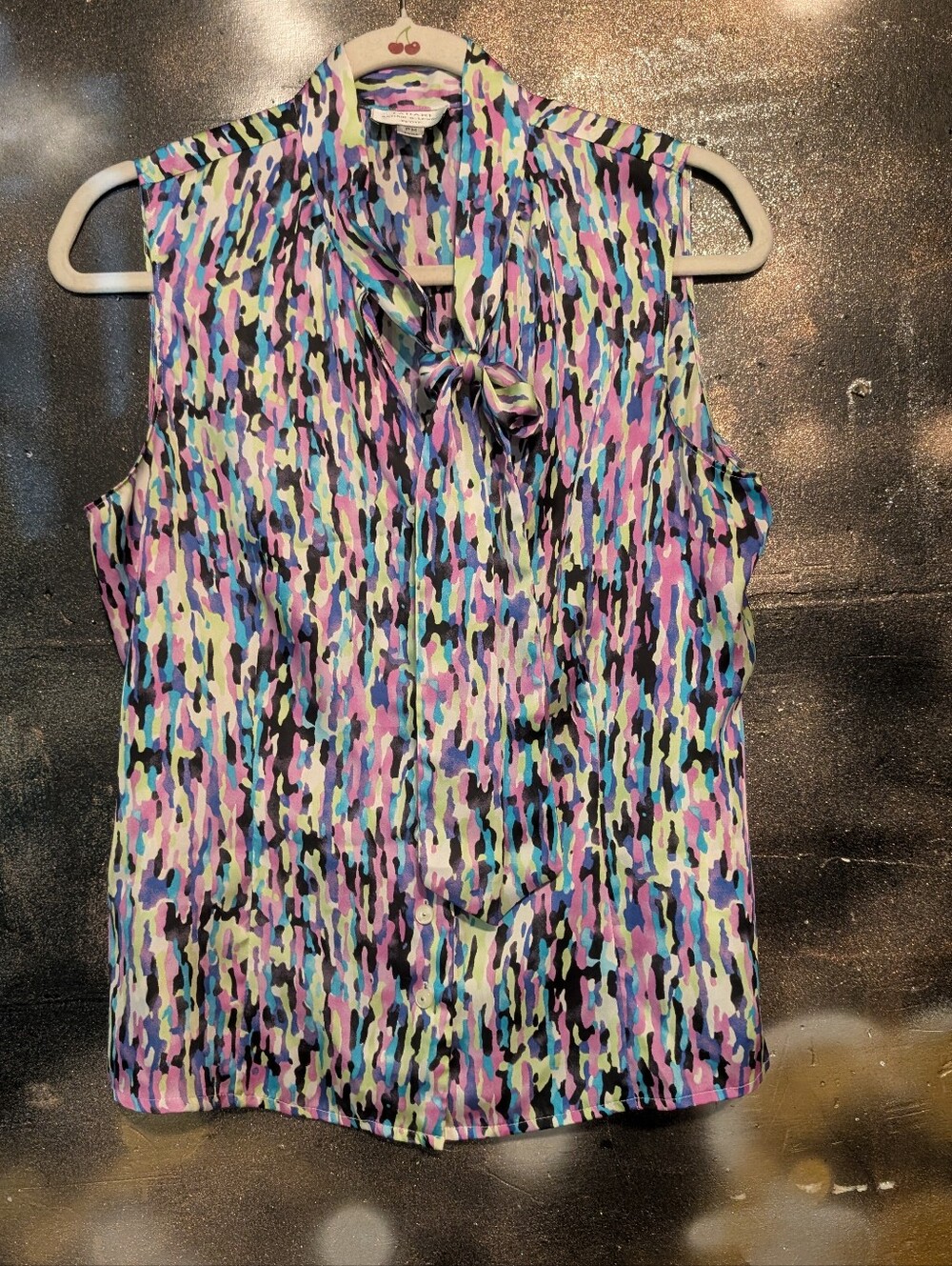 Tahari Purple Multi Tie-Neck Sleeveless Camisole